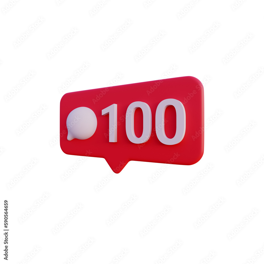 Social media 100 comment icon notification 3d render isolated side view PNG transparent Social media 100 comment icon notification 3d render isolated side view PNG transparent