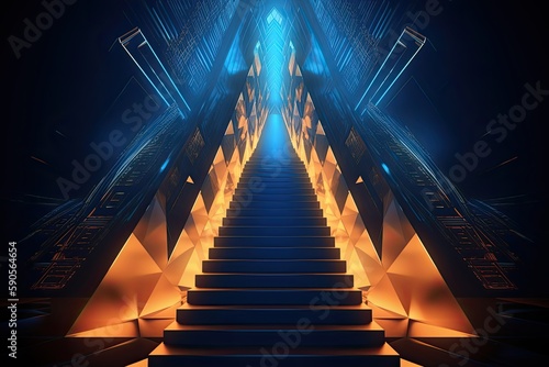 shiny space rendering of stairs for a futuristic entrance. Generative Ai