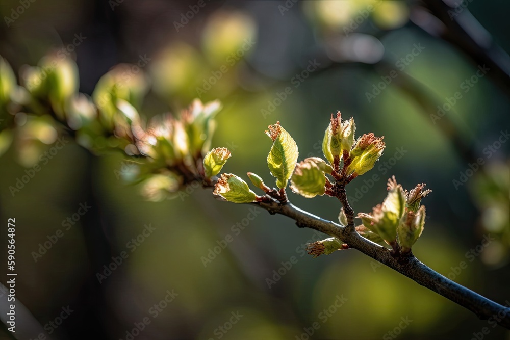 Close-Up View of a Tree Branch with Leaves. Generative AI Close-Up View of a Tree Branch with Leaves. Generative AI