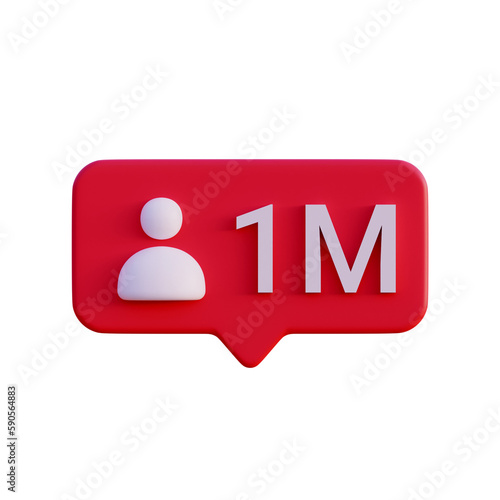 Social media 1 million follow icon notification 3d render isolated front view PNG transparent
