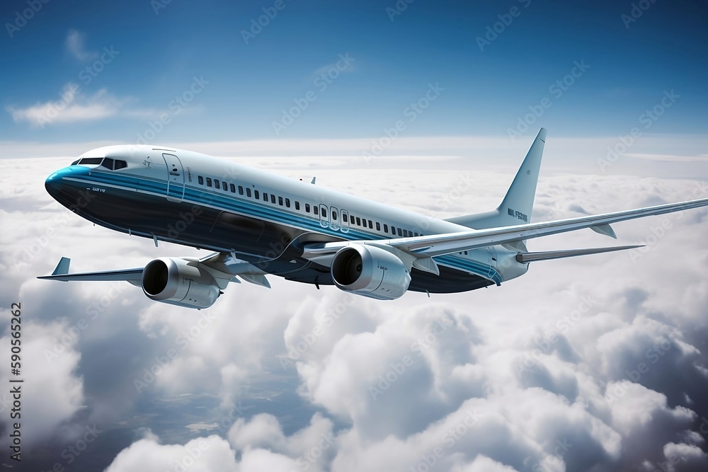 Airplane Flying in the Blue Sky. Travel and Transportation Concept with Copy Space Airplane Flying in the Blue Sky. Travel and Transportation Concept with Copy Space