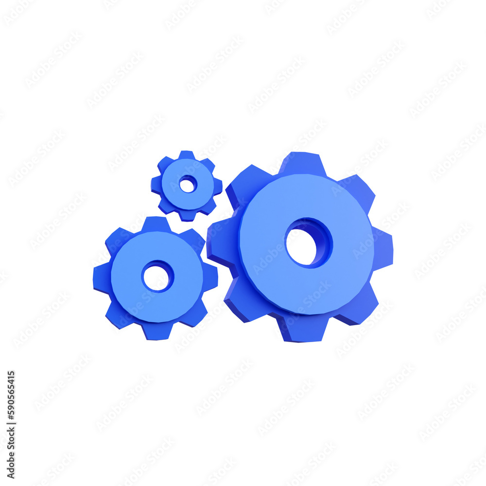Blue three gear setting icon 3d render isolated perspective view PNG transparent Blue three gear setting icon 3d render isolated perspective view PNG transparent