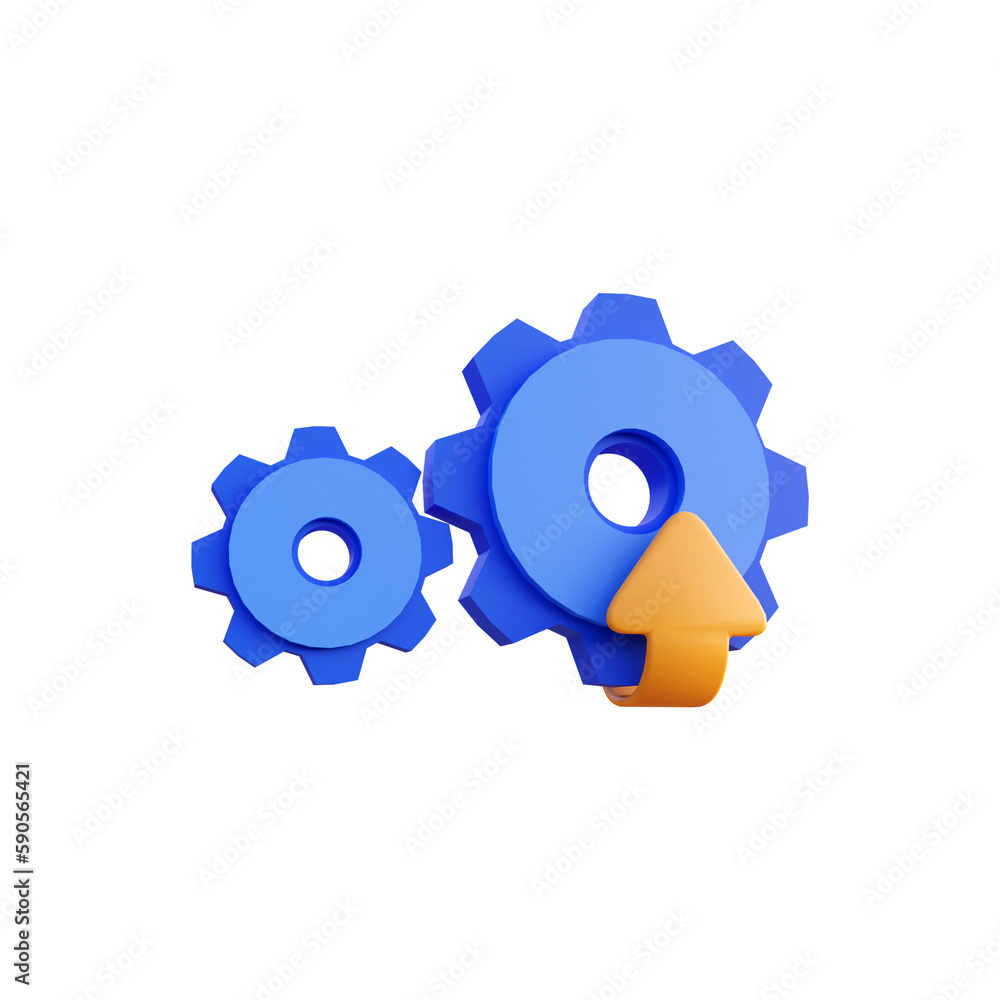 Obraz premium Blue update gear setting icon 3d render perspective view isolated PNG transparent