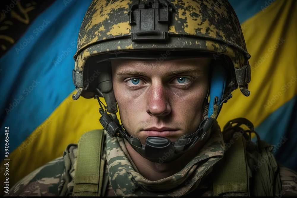 Naklejka premium portrait of a Ukrainian soldier. ai generated
