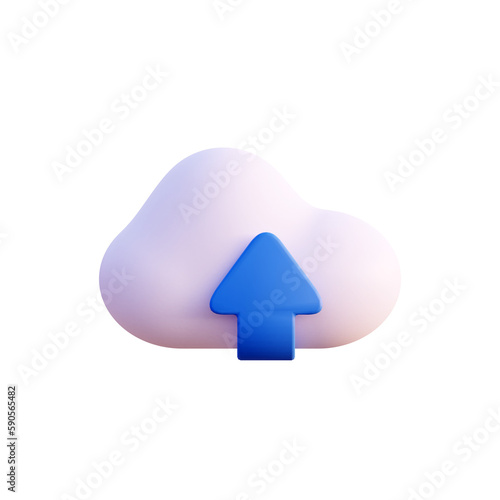 Cloud storage upload white icon 3d render isolated front view PNG transparent