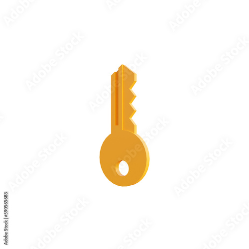 Key icon illustration 3d render isolated side view PNG transparent