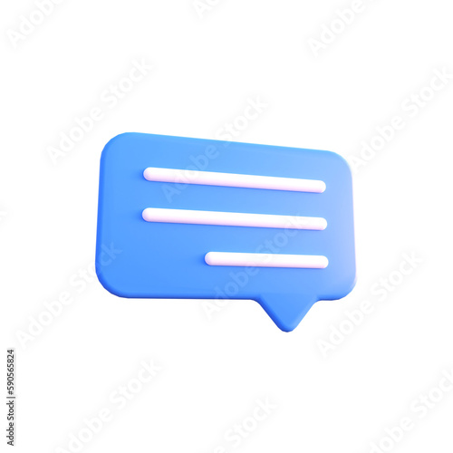 Blue bubble chat icon illustration 3d render isolated perspective view PNG transparent