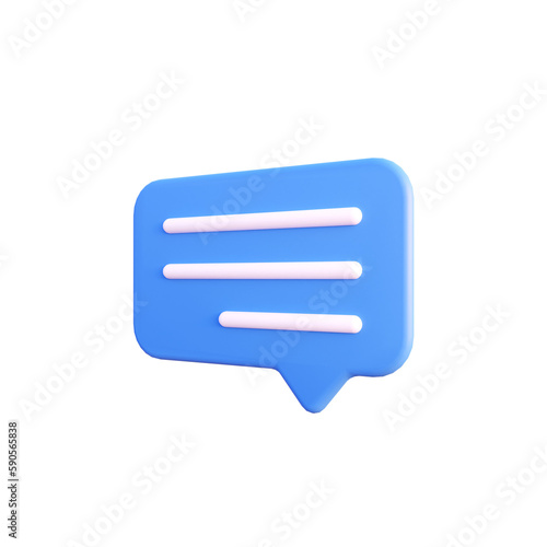 Blue bubble chat icon illustration 3d render isolated side view PNG transparent