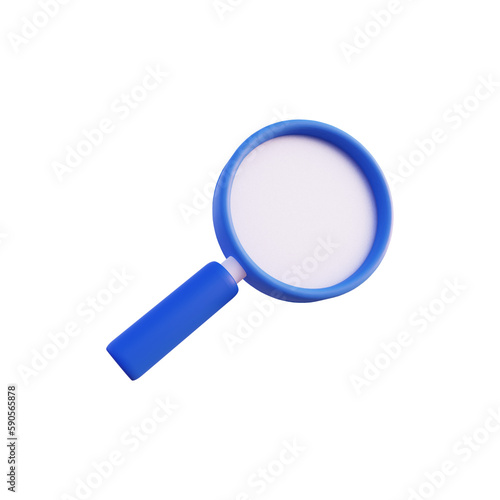 3d render blue magnifier illustration icon bottom view isolated NG transparent