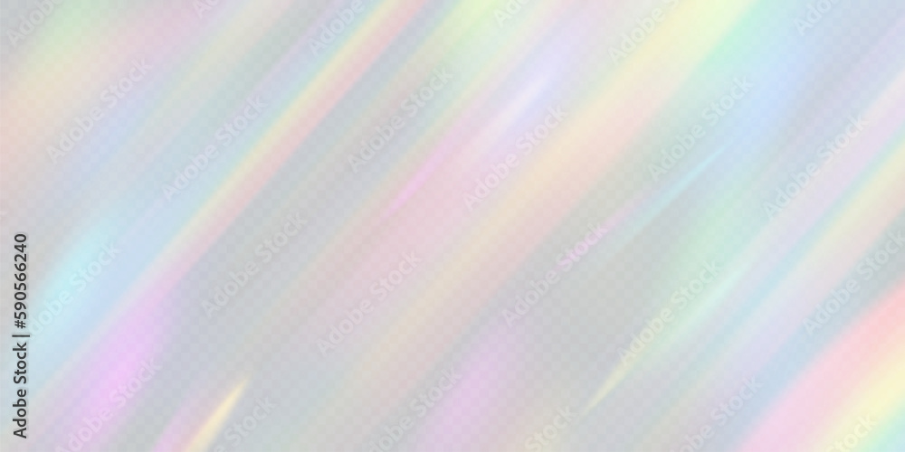 Rainbow light prism effect, transparent background. Hologram reflection, crystal flare leak shadow overlay. Vector illustration of abstract blurred iridescent light backdrop. Rainbow light prism effect, transparent background. Hologram reflection, crystal flare leak shadow overlay. Vector illustration of abstract blurred iridescent light backdrop.