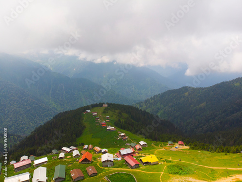 Drone views from Rize. Rize is in the eastern part of the Black Sea Region of Turkey. Pokut Sal Plateau rivers in the forest photo