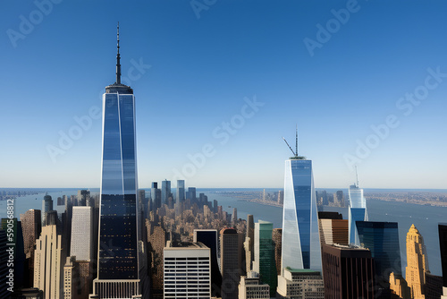 Blick auf das One World Trade Center, Manhattan, New York City, New York, USA © Floor