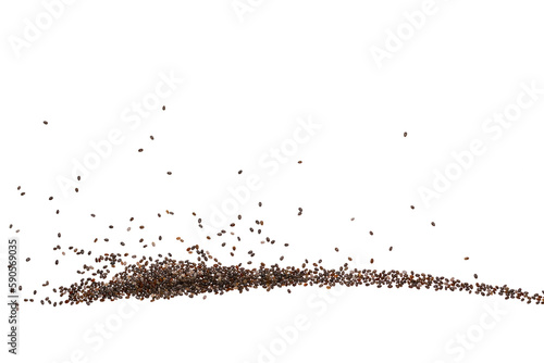 Chia seeds fall on white background
