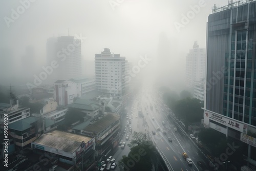 Bangkok Thailand centrum city in fog , generative artificial intelligence