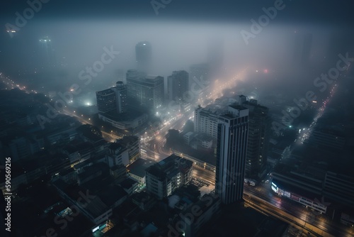 Bangkok Thailand centrum city in fog , generative artificial intelligence