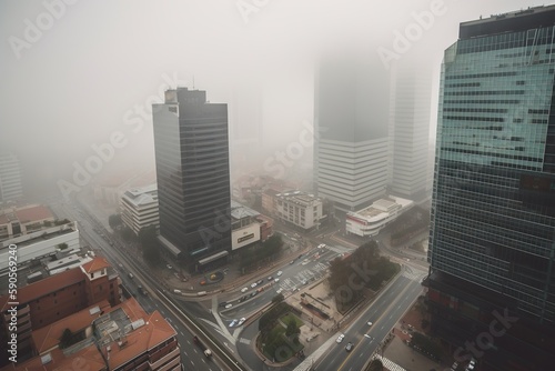  Bogot Colombia centrum city in fog , generative artificial intelligence photo