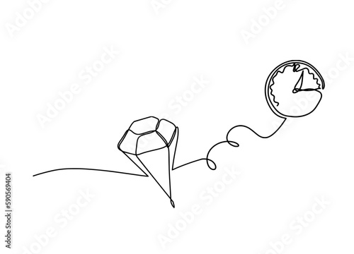 Abstract crystal with clock as continuous lines drawing on white background