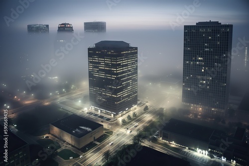 Fototapeta Houston United States centrum city in fog , generative artificial intelligence