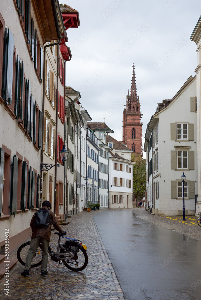 biking through the old town of Basel
