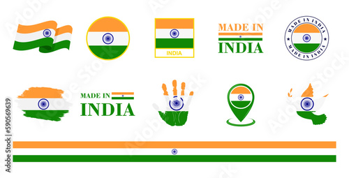 India national flags icon set. Labels with Indian flags. Vector illustration