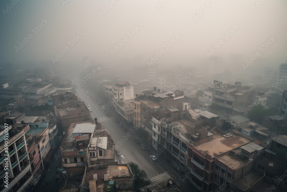 Lahore Pakistan centrum city in fog , generative artificial intelligence
