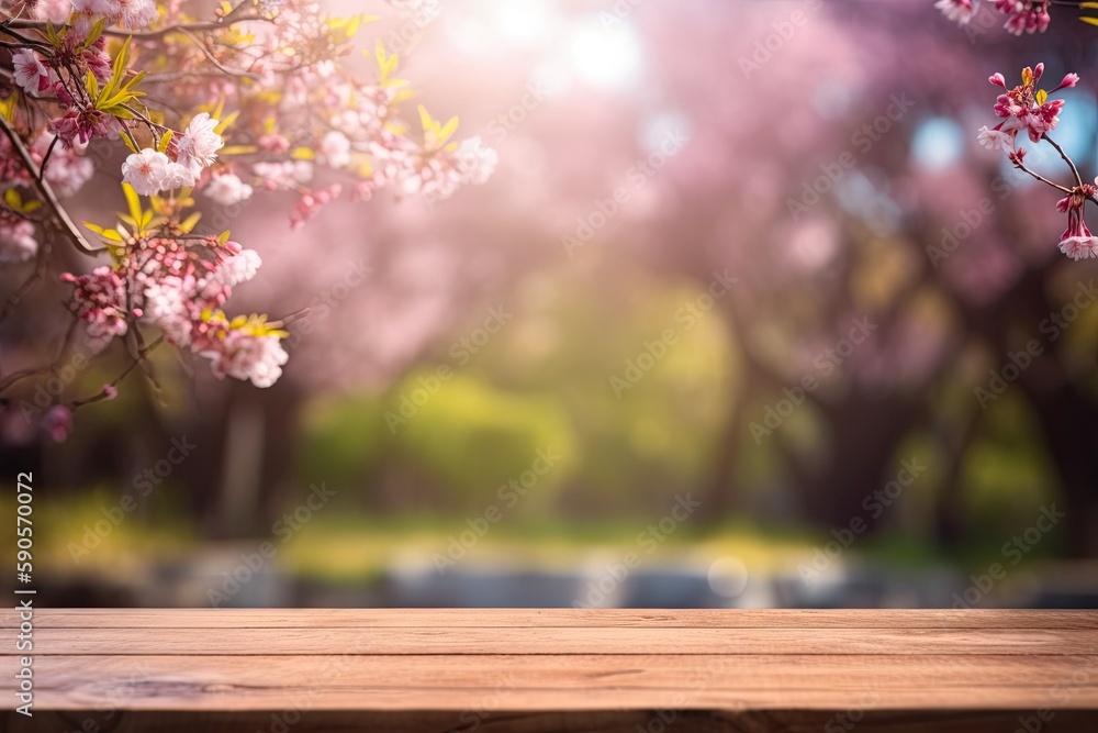 wooden table top with a blurred background. Generative AI wooden table top with a blurred background. Generative AI