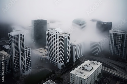 Fototapeta Miami United States centrum city in fog , generative artificial intelligence