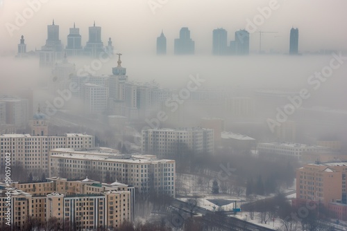 Fotografia, Obraz Moscow Russia centrum city in fog, generative artificial intelligence