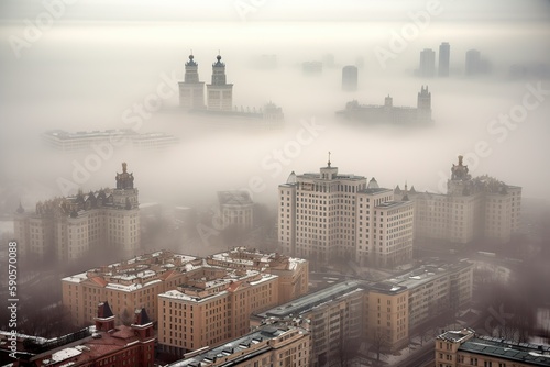 Fotografia, Obraz Moscow Russia centrum city in fog, generative artificial intelligence