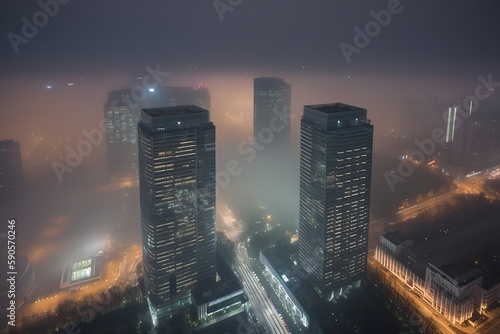 Fototapeta Shenzhen China centrum city in fog , generative artificial intelligence