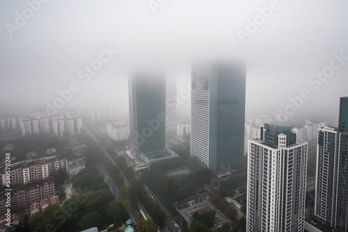 Obraz na plátne Shenzhen China centrum city in fog, generative artificial intelligence
