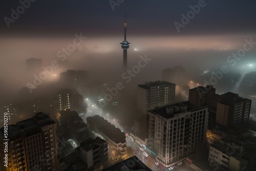 Fototapeta Tehran Iran centrum city in fog , generative artificial intelligence