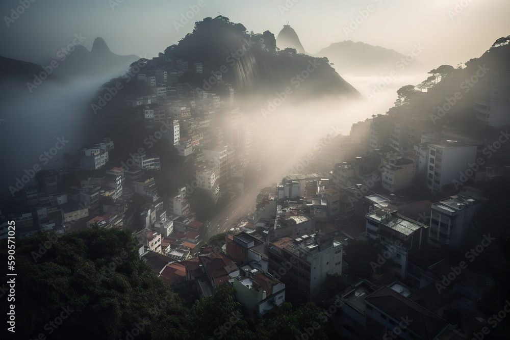 Rio de Janeiro Brazil centrum city in fog , generative artificial intelligence