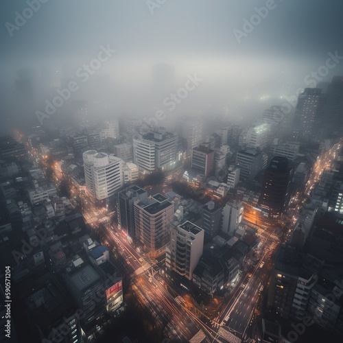  Tokyo Japan centrum city in fog , generative artificial intelligence