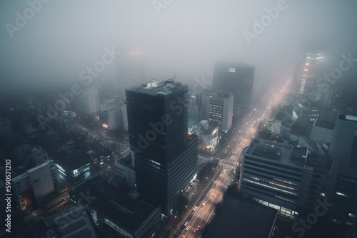 Tokyo Japan centrum city in fog, generative artificial intelligence