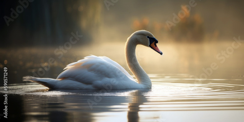 Fototapeta Naklejka Na Ścianę i Meble -  serene swan practicing meditation, copyspace, room for text (Generative AI)