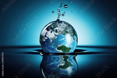 water droplet falling onto a globe. Generative AI © 2rogan