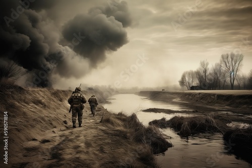 Guerra & Atardecer & Desolación - Generative Ai