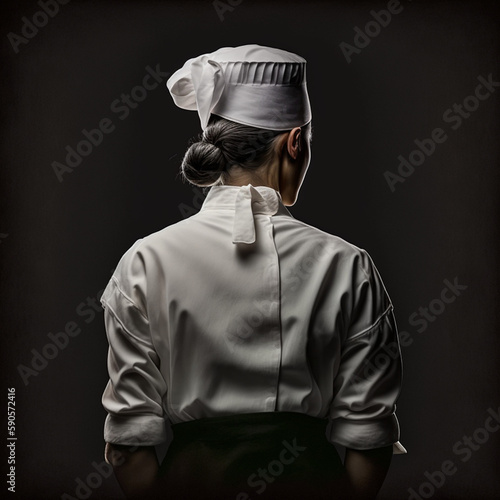Back view of a female chef. Generative AI.