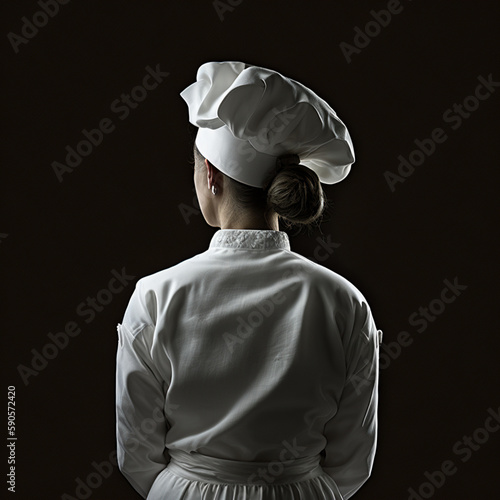 Back view of a female chef. Generative AI.