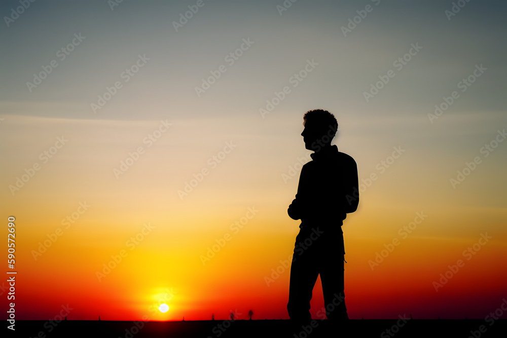 Low Angle View Of Silhouette Man Standing On Field During Sunset