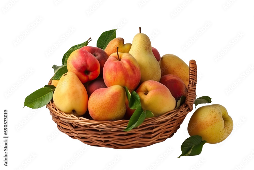 pears and peaches in a basket isolated on transparent background made with generative ai pears and peaches in a basket isolated on transparent background made with generative ai