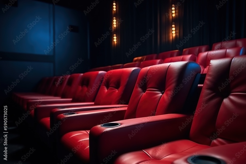 Red seats in a cinema. Generative AI. Red seats in a cinema. Generative AI.