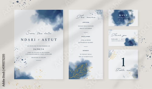Abstract watercolor wedding invitation template. set of wedding stationery. luxury card and poster background.