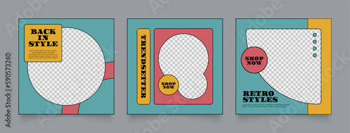 social media template banner fashion sale promotion in retro colorful color. fully editable instagram and facebook square post frame puzzle organic sale poster