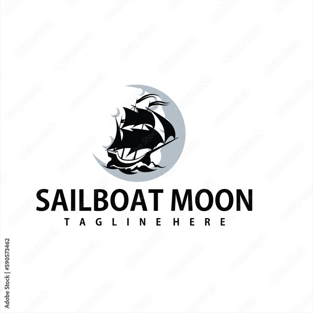 sailing boat logo design with beautiful sun view