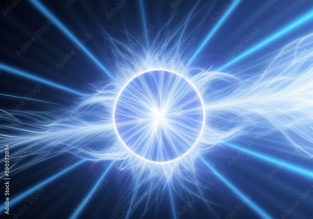 Fototapeta premium Photon, quantum, particle of light. Light and particle interplay on subject of science, education, computing and modern technology. Created with generative AI tools