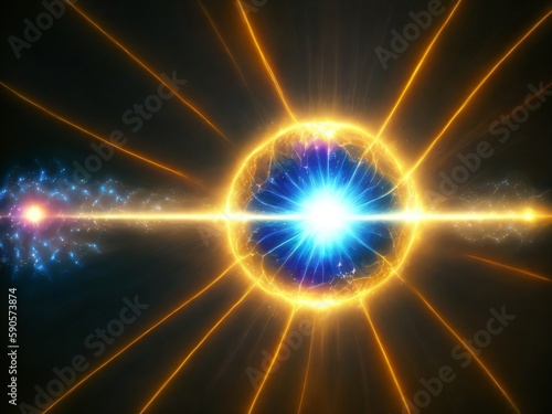 Photon  quantum  particle of light. Light and particle interplay on subject of science  education  computing and modern technology. Created with generative AI tools