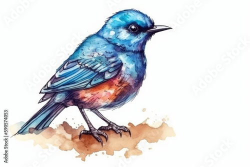 blue bird perched on a blank sheet of paper. Generative AI