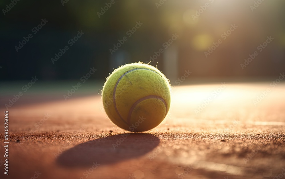 Close up of tennis ball on clay court.Tennis ball. Generative Ai.
